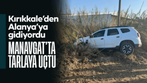 Manavgat’ta otomobil tarlaya uçtu, sürücü kazayı burnu bile kanamadan atlattı