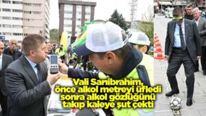 Kırıkkale Valisi Sarıibrahim, önce alkol metreyi üfledi sonra alkol gözlüğünü takıp kaleye şut çekti