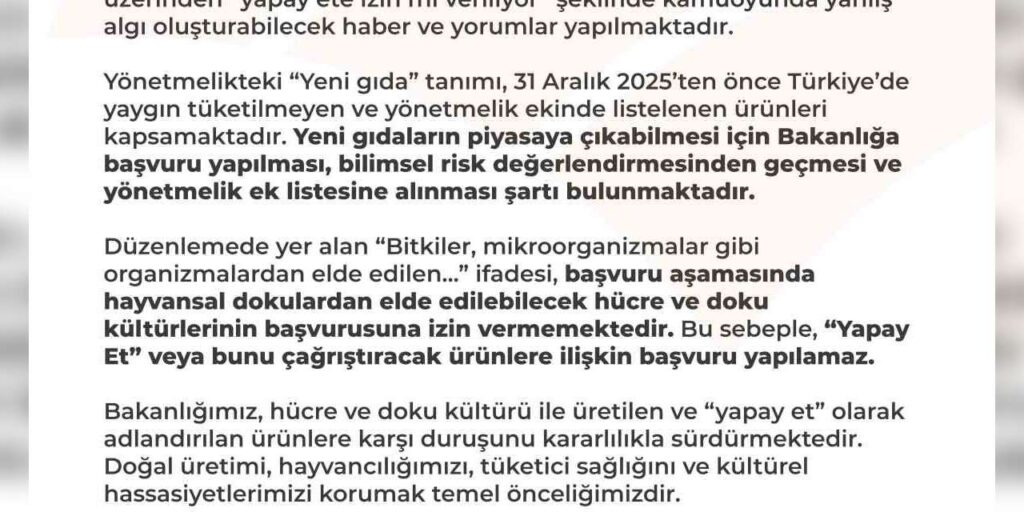 tarim-ve-orman-bakanligi:-“turkiye-sinirlari-icinde-yapay-et-uretimi-ve-tuketimi-soz-konusu-degildir”