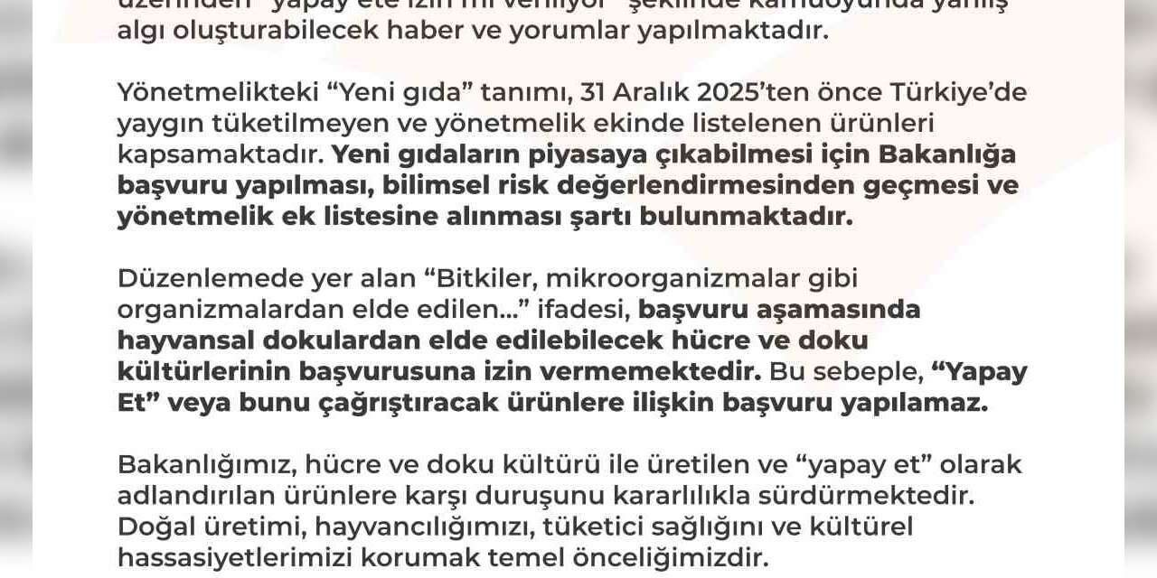 tarim-ve-orman-bakanligi:-“turkiye-sinirlari-icinde-yapay-et-uretimi-ve-tuketimi-soz-konusu-degildir”
