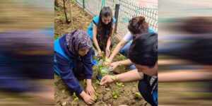 Yurtta kalan öğrenciler fideleri toprakla buluşturdu