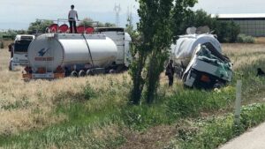 Tanker şarampole devrildi: 1 yaralı