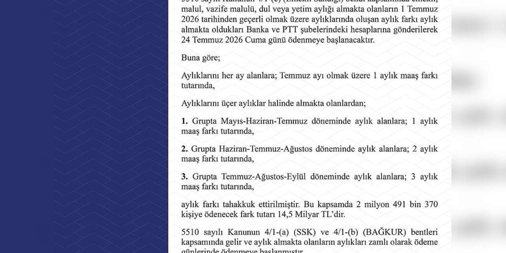 emekli-sandigi-kapsamindaki-zam-farki-odemeleri-24-temmuz’da-baslayacak