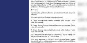 Emekli Sandığı kapsamındaki zam farkı ödemeleri 24 Temmuz’da başlayacak