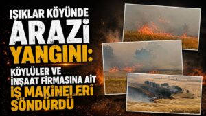 Işıklar köyünde arazi yangını: Köylüler ve inşaat firmasına ait iş makineleri söndürdü